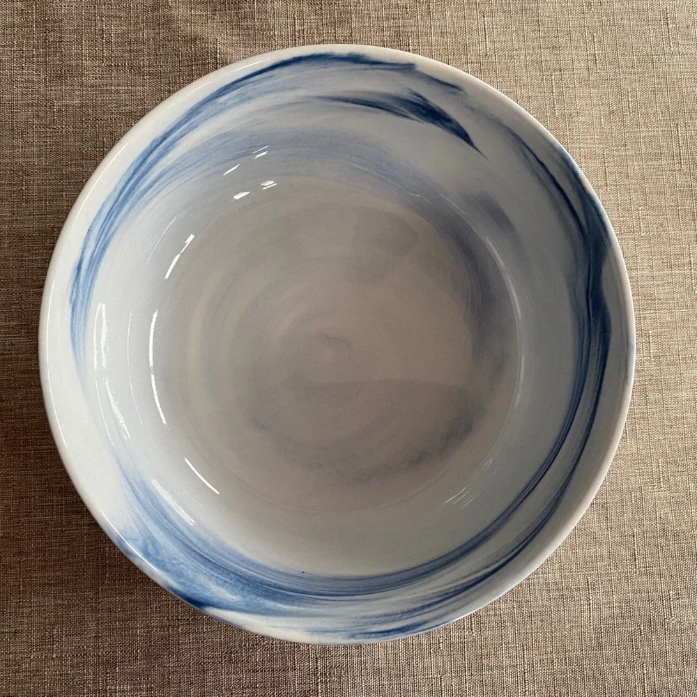 Artisanal Kitchen Supply Coupe Marble Blue Swirl Soup Cereal Bowls Set of 4